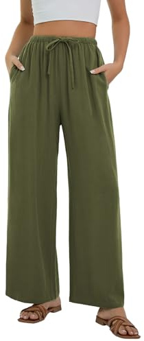 Stamain Pantalon Lin Femme Été Casual Mode Fluide Pantalons Coton Chic Taille Elastique Plage Pants avec Poches