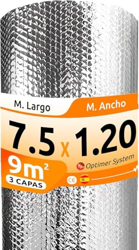 AISLANTE TERMICO MULTIUSOS PREMIUM| Reduce el Frio y el Calor | Rollo Aislante Termico para Ventana, Pared, Suelo, Techo, Coche, Garaje,Camper (7.5x1.20m | 9m² sin cintas)