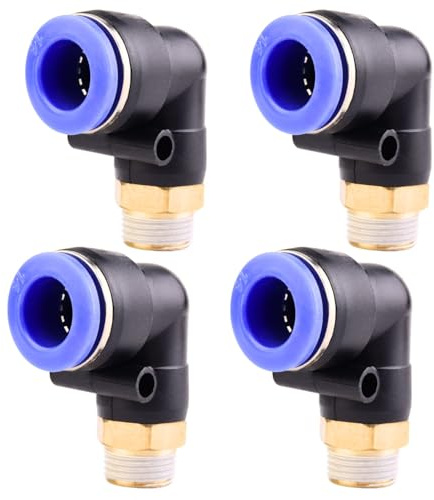 4 piezas 14mm 3/8 PT Racores neumáticos en codo de 90° con rosca macho Racores rápidos neumáticos para mangueras Push-in Conexión de aire comprimido Push-in