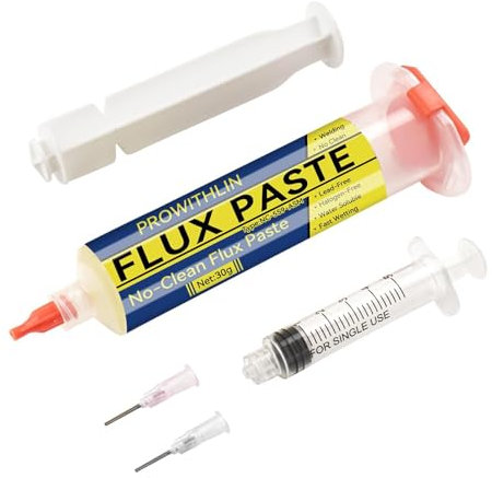 prowithlin Solder Flux, 2pack Soldering Flux with 2 Needles, 1 Pusher, 1 Syringe - 60g No Clean Flux Soldering Paste for BGA/IC/CPU/PCB/SMD Repair and DIY Projects (1 Pack)