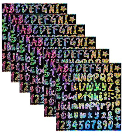 QUUPY 6 Sheets Colorful Glitter Letter Stickers | Waterproof, Personalized Vinyl Alphabet Decals for Water Bottle, Cup, Laptops, Phone Case