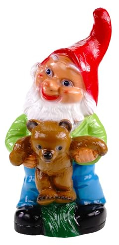 Kremers Schatzkiste Gartenzwerg mit Teddy Wetterfest PVC 36 x 18 cm - UV-Schutz - Made in Germany - Doppelt Lackiert - Bruchfest - Herzliche Garten-Deko für Terrasse und Rasen