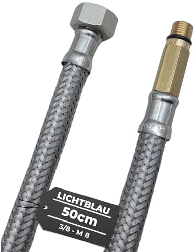 LICHTBLAU Panzerschlauch 50 cm 3/8 Zoll auf M8 lang – Edelstahl Flexschlauch für Trinkwasser – knickfester Anschlussschlauch für Wasserhahn, Armatur, Eckventil, Küchenarmatur