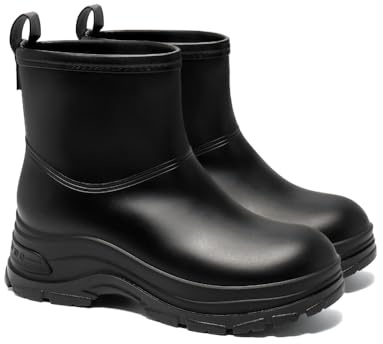 UYIRAIN Women's Waterproof Chelsea Ankle Rain Boots, Slip-On Style, Outdoor Weather Protection (Black, Adult, Women, 8, Numeric, US Footwear Size System, Wide)