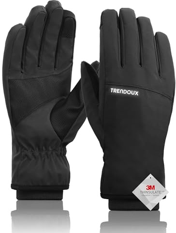 TRENDOUX Guantes Termicos Hombre Mujer Invierno, Guantes Cálido Tactile Nieve, Anti-Frio Impermeable Antideslizante Antiviento para Ski Snowboard Bici Moto Conducir Movil Correr Deportivos - Negro S