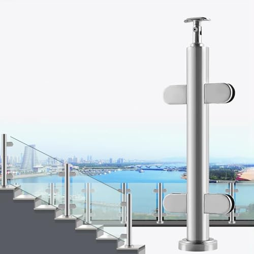 TT-YEC 304 Stainless Steel Railing Posts, Floor-Standing Plywood Glass Railing System, Can Clamp 12MM Thick Glass, Round Fence Posts, Indoor And Outdoor Safety Barrier Support,High 105CM