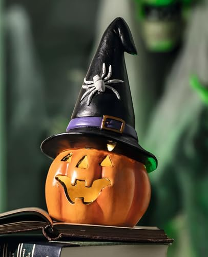 Dekoleidenschaft LED Halloween Windlicht Hexenhut für Innen, Deko Kürbis, Halloweendeko mit Beleuchtung, Leuchtdeko, Aesthetic Helloween Pumpkin Decoration