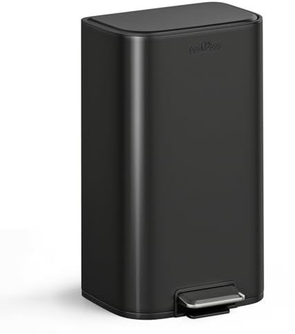 mVm 30L Kitchen Bin,Stainless Steel Trash Bin with Lid,Heavy Duty Step Trash Can with Inner Bucket,Soft Close and Stays Open,Smooth Edge Garbage Bin for Home Office