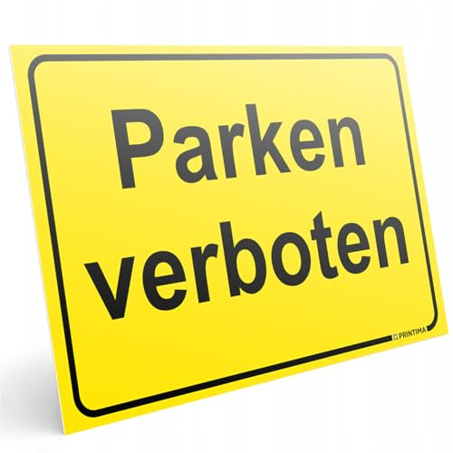 PRINTIMA Parken verboten Schild 32 x 21 cm – PVC Warnschild, gelbes Parkplatzschild wetterfest für Einfahrt, Tor, Grundstück, Hofeinfahrt, Zufahrt & Privatgelände