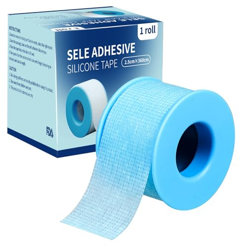 Silicone Medical Tape for Sensitive Skin 1Roll Reusable Adhesive Waterproof Silicone Tape Removal Blue Surgical Tape for Wound Care Secures Dressings and Gauze (2.5cm×3.6m)