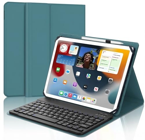 Funda universal con teclado para tabletas de 9, 9.7, 10.1, 10.2, 10.5, 10.5, 11.9 y 11 pulgadas, teclado Bluetooth inalámbrico recargable, funda de piel con soporte para lápiz capacitivo para tablet