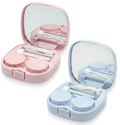 2 Pièces Etui Lentilles de Contact, Étui à lentilles de Contact Portable Hygiène Étui à lentilles de Contact Ensemble de Voyage avec Miroir pour Les Voyages Quotidiens comme Les Voyages et Le Travail