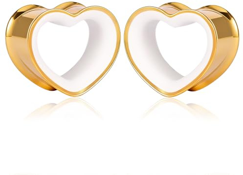 Vankula Ohr Tunnel 1 Paar Double Flared Flesh Plugs Ohrendehner Herz Einfache Edelstahl Ohrpiercing Ohrloch dehnen Schmuck für männer damen 8mm bis 25mm
