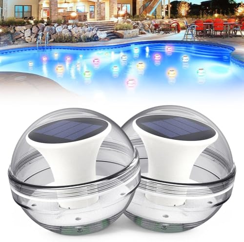 CEWROM Solar Schwimmende Pool Licht, 2 Stück LED Unterwasser Licht, 7 Farben RGB Pool Lichter Schwimmend, Solar Wasser Lampen IP65 Wasserdicht Poolbeleuchtung für Pools,Teich, Brunnen,Unterwasser