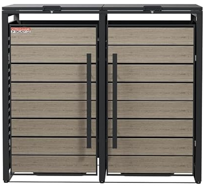 Sopkärlsskydd för 2 Soptunnor D13GG2Z i Metall med Vindskyddslås, Sopskåp för 60L–240L Kärl, Vädertåligt Avfallsskydd med Ventilation, Grå 116x80x132 cm