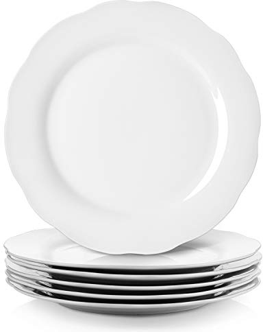 Y YHY Ceramic Dinner Plates, 10.6 Inch Porcelain Scalloped Plates, Off-White Serving Dishes Set of 6 for Home Kitchen, Microwave & Dishwasher Safe, Dinnerware Dishes Gift for Thanksgiving Christmas
