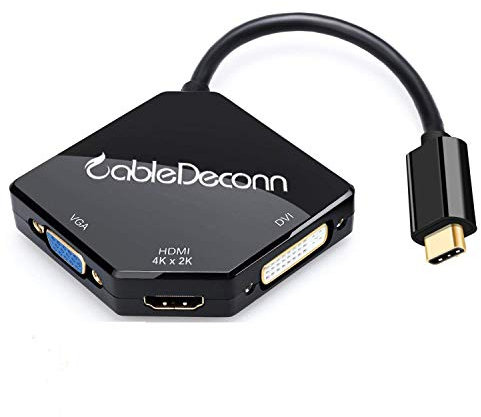 CableDeconn USB-C Multiport Adapter, USB-C Type C 3.1(Thunderbolt 3 Compatible) To HDMI DVI VGA 4K Cable Adapter Converter For New Macbook Pro
