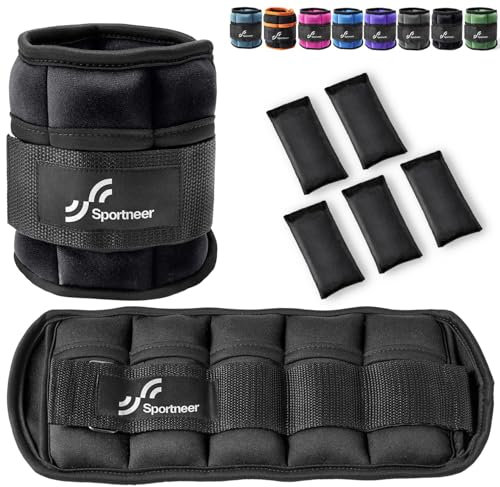 Sportneer Neopren, Gewichtsmanschetten, Verstellbares Fußgelenkgewichte Set, Fuß-/Handgelenkgewicht Manschetten, 1 Pfund bis 7 Pfund (454 g bis 3,18 kg), 2er Packung, Modern, Schwarz