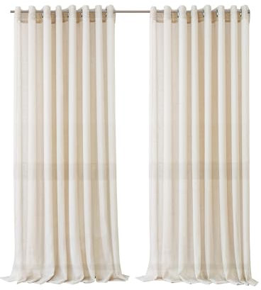 Elrene Home Fashions Carmen Sheer Extra-Wide Weatherproof Indoor/Outdoor Grommet Top Curtain Panel with Coordinating Tieback for Porch, Pergola, Patio, Deck, 114”W x 84”L, Ivory