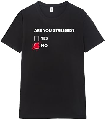 Pampling Camiseta de Manga Corta, 100% Algodón, Ropa Unisex para Hombre y Mujer, Serigrafiada con Cuello Redondo y Corte Recto, Color Negro (Are You Stressed?)