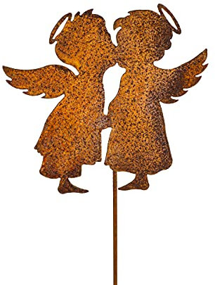 Decorazione da giardino a forma di angelo + angelo, 60 cm, in metallo ruggine