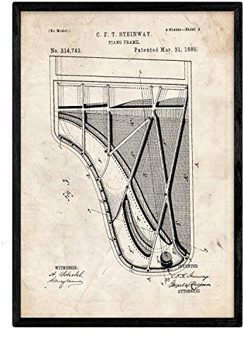Nacnic Vintage Klavier Patent Poster | Plakate mit Erfindungen und alten Werkzeugen | Antike Bilder Design für Kneipen, Restaurants, Bars | Größe A3.