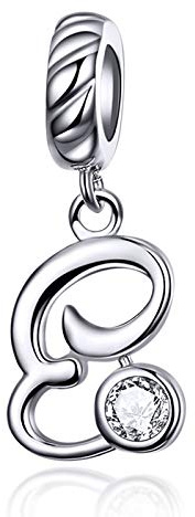 LaMenars berlock-hänge med bokstäver, 925 sterlingsilver, lämpligt för europeiska charmarmband och halsband, 0.18-0.2 inches, Kubisk zirkonia, Kubisk zirkonia
