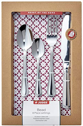 Judge Bead 32-Piece Stainless Steel Cutlery Set in Gift Box for 8 People, Dishwasher Safe - 25 Year Guarantee