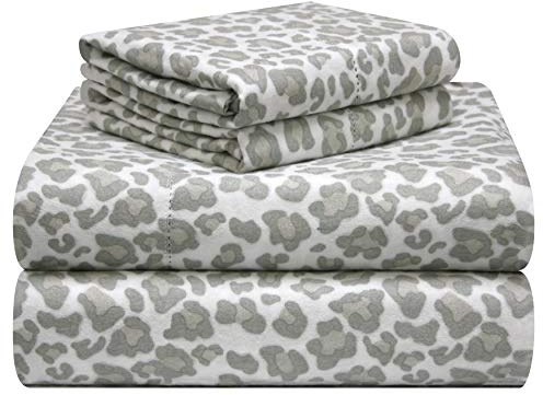 pointehaven Juego de sábanas de Franela con Estampado de algodón de 180 g/m², tamaño California King, Leopardo