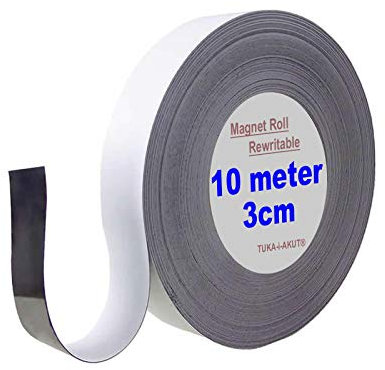 TUKA 10m x 30mm x 1mm Magnetband Wiederbeschreibbar, Kennzeichnungsband für Lagerkennzeichen, Whiteboard, Kühlschrank, Magnettafeln usw. Beschreibbar Abwichbar Zuschneidbar, Weiß TKD9046-white-3cm
