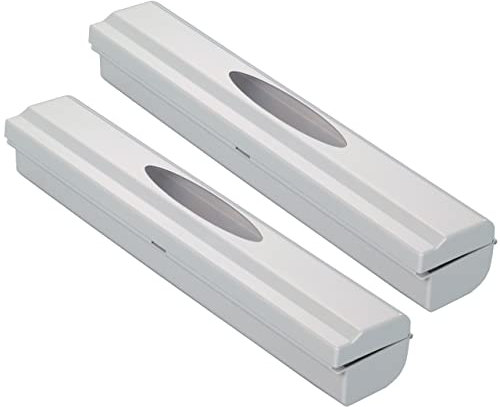 WENKO Folienschneider Perfect-Cutter, 2er Set, praktischer Abroller für Frischhaltefolie und Alufolie, Folienspender aus Kunststoff, 38 x 5,2 x 6,7 cm, Lichtgrau