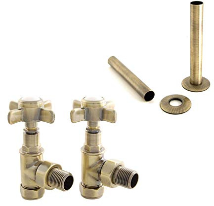 Westminster Traditional Manual Cross-Head Radiator and Towel Rail Valves (Antique Brass with Pipe Covers)