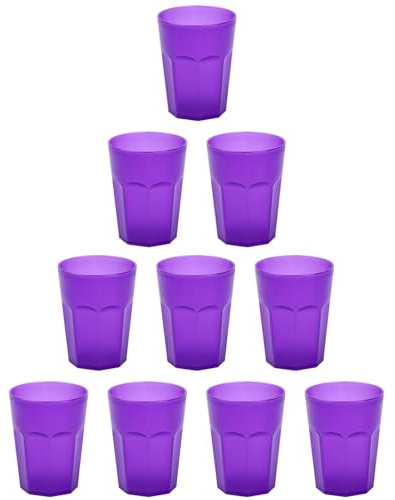 ENGELLAND - Lot de 10 gobelets en plastique violets, aspect givré, 400 ml, incassables, empilables, réutilisables, en plastique, réutilisables, pour fête, etc