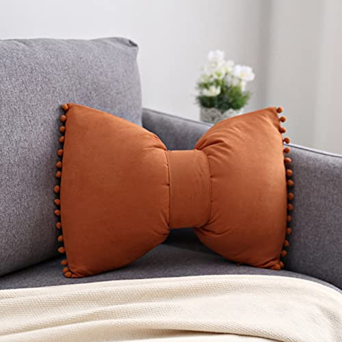 SWECOMZE 35 * 50cm Bowknot Kissen Kissen mit Pompon-Ball Wohnzimmer Mädchen Kissen Büro Nackenkissen Lendenkissen Mädchen Schlafzimmer Kissen Home (Ziegelrot)