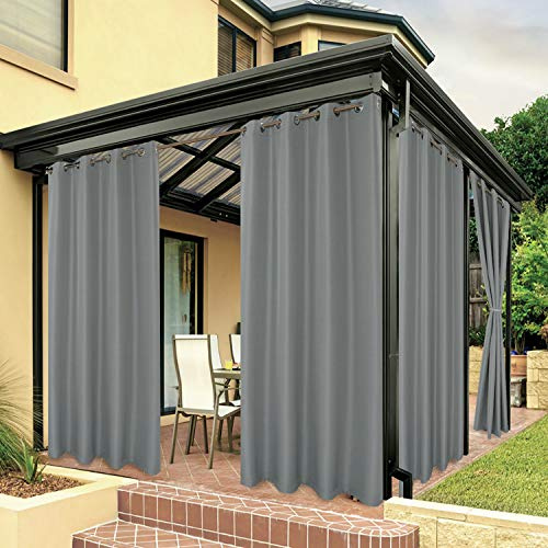 BONZER Waterproof Outdoor Privacy Screens Curtains for Patio Porch Pergola Cabana Sunlight Blocking Privacy Grommet Indoor Curtain Panels for Bedroom Living Room, 1 Panel, 84W x 95L inch, Grey