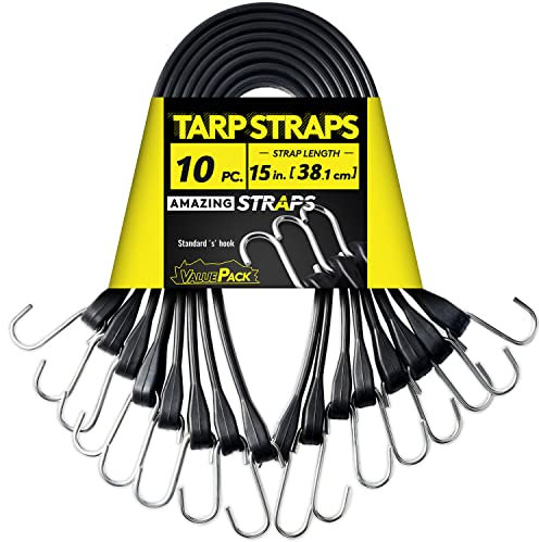 Amazing Straps Gummiseile mit Standard-S-Haken, strapazierfähig, schwarz, ideal für Outdoor, Planen, Segeltuch, Baldachin, Motorrad und Ladung.