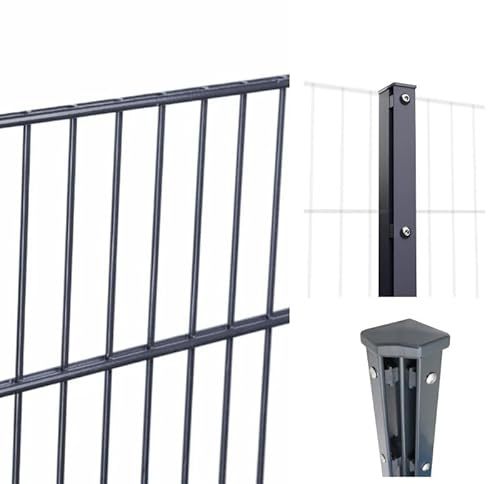 HORI Doppelstabmattenzaun Komplettset I je 200 cm Mattenzaun I Stabstärke 6/5/6 I Anthrazit, Grau RAL 7016 I Inkl. Lackstift I Höhe 103 cm - Länge 16 m - zum Aufschrauben