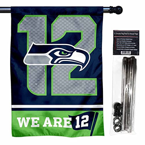 WinCraft Seahawks 12th Man Banner House Flag and 5 Foot Flagpole Set with Stand