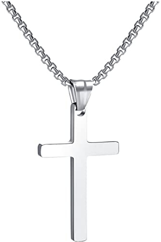 RWQIAN Kreuzkette Herren Kreuz kette Silber 16 Edelstahl Jungen Anhänger Kreuz Halskette Schmuck für Damen