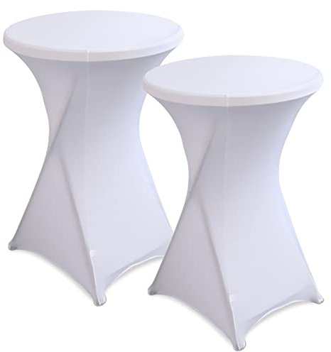Tischdecke 2 Stück Stretch Stehtischhusse Set Waschbare Stehtischhussen für Bar Geburtstagsfeier Party Hochzeit Bistrotische (Weiß)