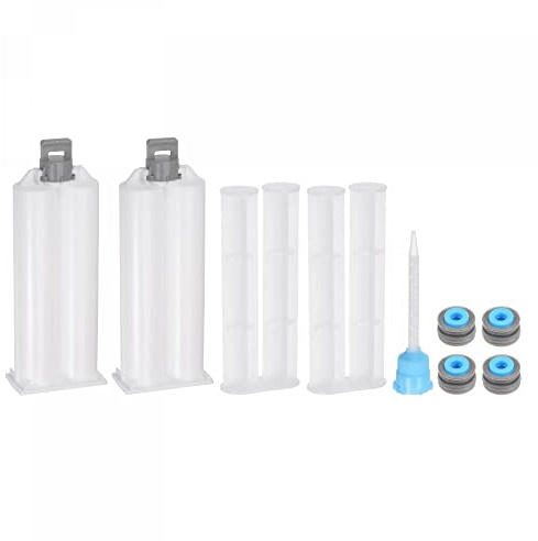 sourcing map 2uds Epoxi Pistola Adhesivo Cartucho 122mm Mezclador Doble | Pegamento Cartucho, Plástico, Resina, con Empuje Varilla y Mezcla Tubo, para 50ml/1.7oz 1:1 AB Pegamento Adhesivo Pistola