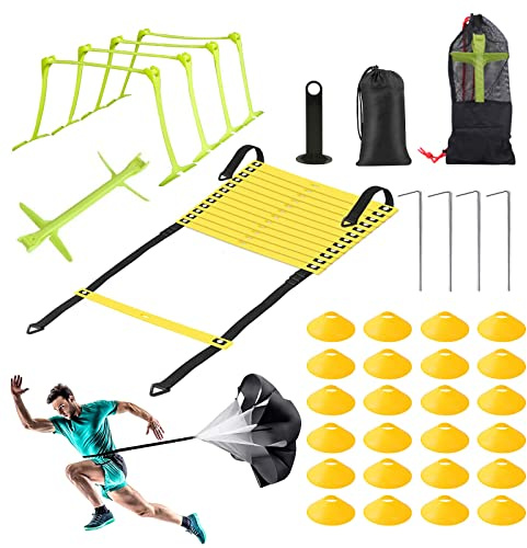 Escala de ritmo entrenamiento de fútbol,Escala de ritmo de entrenamiento,Juego de entrenamiento de velocidad 1 Paracaídas de resistencia 1escalera de coordinación 5 setos ajustables