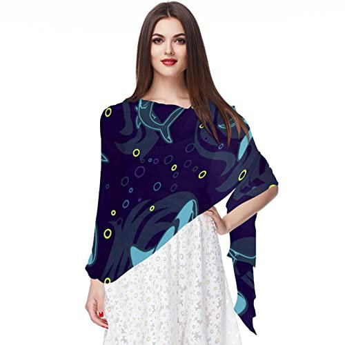Chiffon-Schal, leicht, weich, durchsichtig, lang, für alle Jahreszeiten, dunkelblau, Mehrfarbig