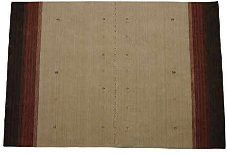 Gabbeh Teppich Beige Compatible with Braun 100% Wolle 200x300 cm Handgewebt Orientteppich Lr532