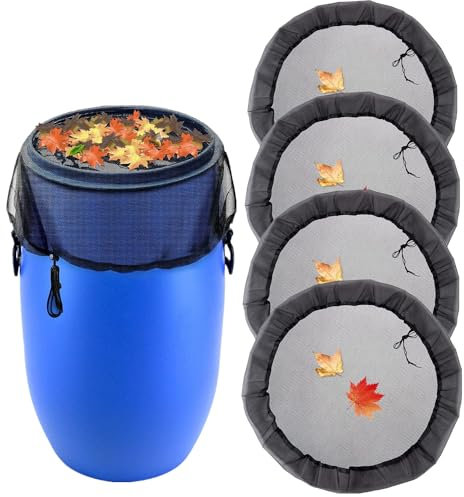 GEDEGOOK Regentonnen Netz,4stk Hochwertige Regentonne Abdeckung mit Zugkordel,80cm Verstellbares Regentonnennetz,Wetterbeständiger Mückenschutz Regentonne Abdeckung,Schutznetz Regentonne