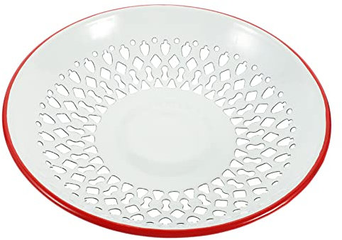 DOITOOL Cesto Scolapasta Smaltato Per Cucina Piastra Di Drenaggio Piatta, Design Retrò Linee Decorative, Per Frutta e Snack, Uso Domestico e Panetterie, Colore Rosso