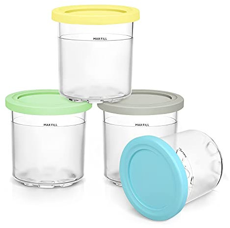 4 Pack Creami Pint Behälter für Ninja Creami Ice Cream Storage Containers Eisbehälter für Speiseeis mit Deckel für Ninja Creami NC299AMZ NC300s Serie