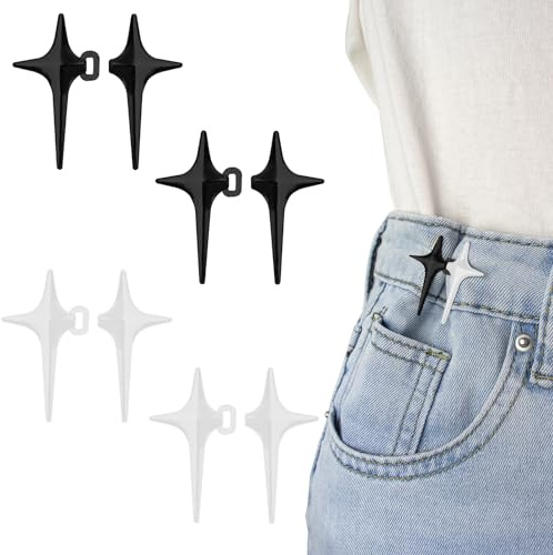Richluck 4 Paare Jeans Knöpfe Stifte, Vierzackiger Sternschwarz-Weiß-Straffung Taillenknöpfe, Einstellbar und Keine Sewetalhosen Taille Straffy