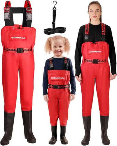 DaddyGoFish Wathose Für Kinder Und Erwachsene, Wathose Zum Angeln Und Jagen Mit Einer Tasche Und Einem Wathose-Aufhänger