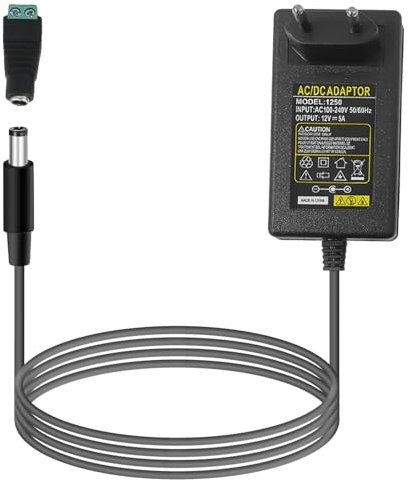 Nizirioo - Adaptador de corriente de 12V 5A: 100V ~ 240V a DC 12V 5A 60W Adaptador de corriente universal, transformador LED, transformador de 5.5mm x 2.1mm para electrodomésticos